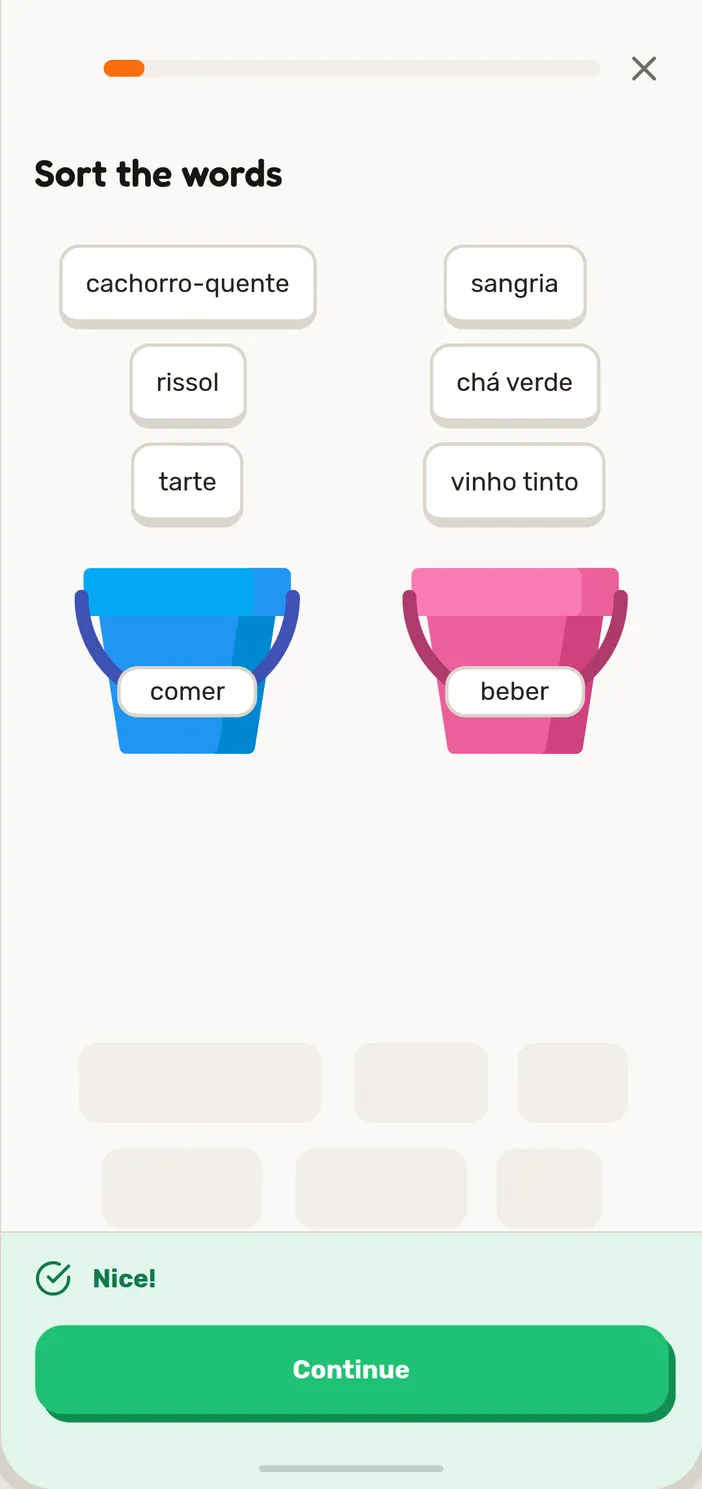 Sort the words in a Speeku European Portuguese lesson