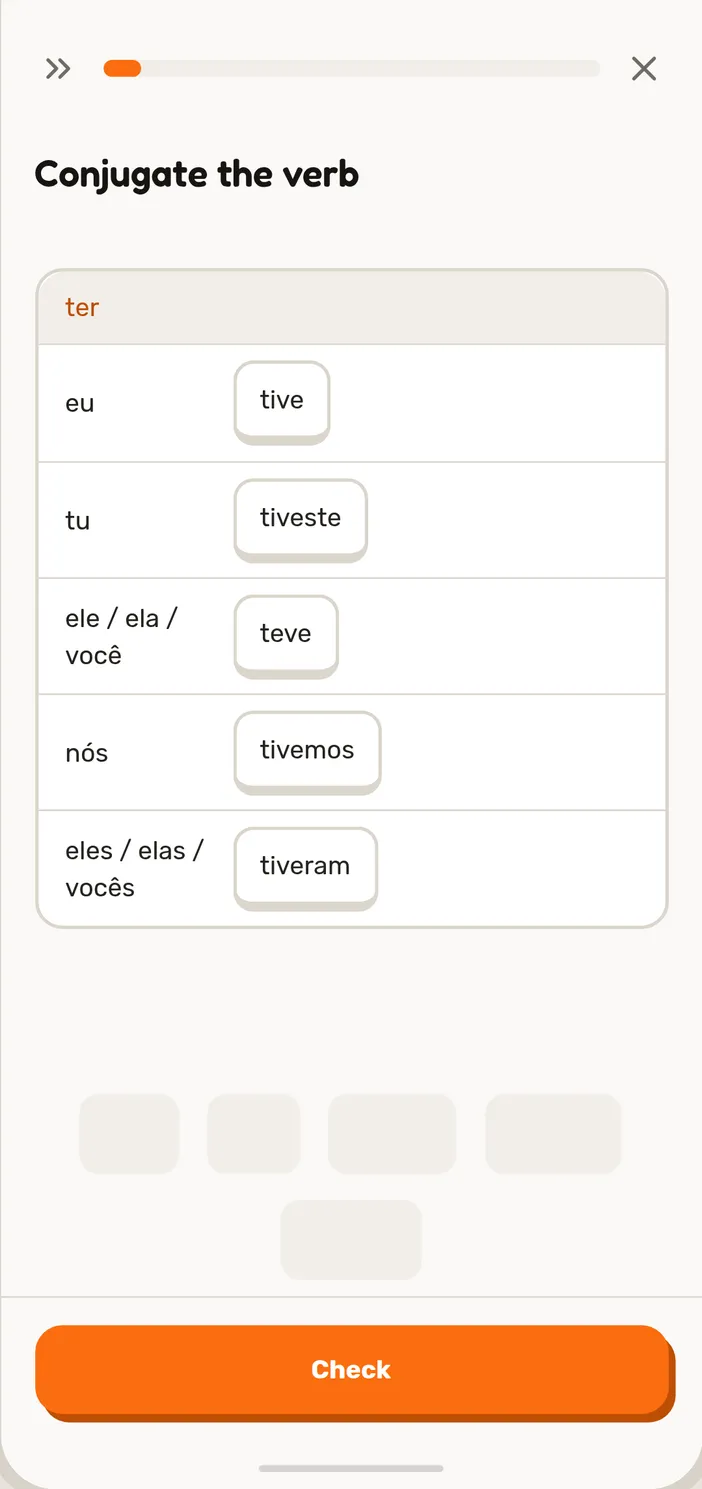 Fill the whole table in a Speeku European Portuguese lesson