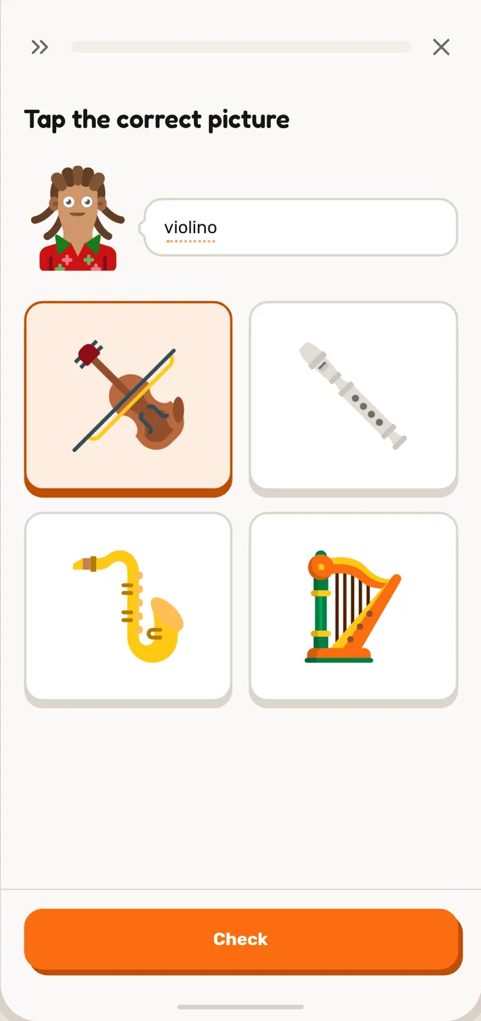 Name the instrument in a Speeku European Portuguese lesson